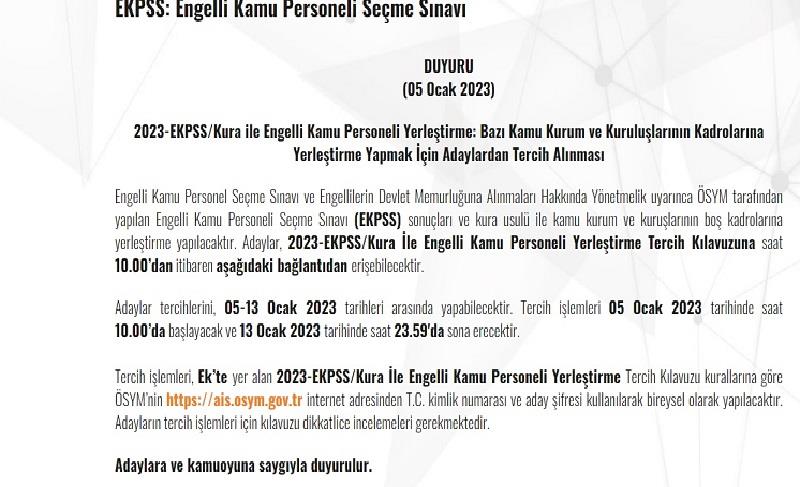 ÖSYM DUYURDU! EKPSS YERLEŞTİRME TERCİHLERİ BAŞLADI