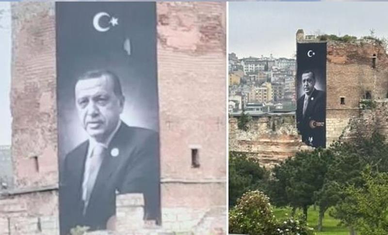 ERDOĞAN’IN SURA ASILAN PANKARTI TEPKİLER ÜZERİNE KALDIRILDI