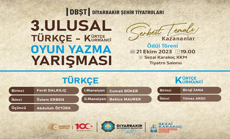 DİYARBAKIR’DA KÜRTÇE OYUN YAZMA YARIŞMASINDA SONUÇLAR BELLİ OLDU