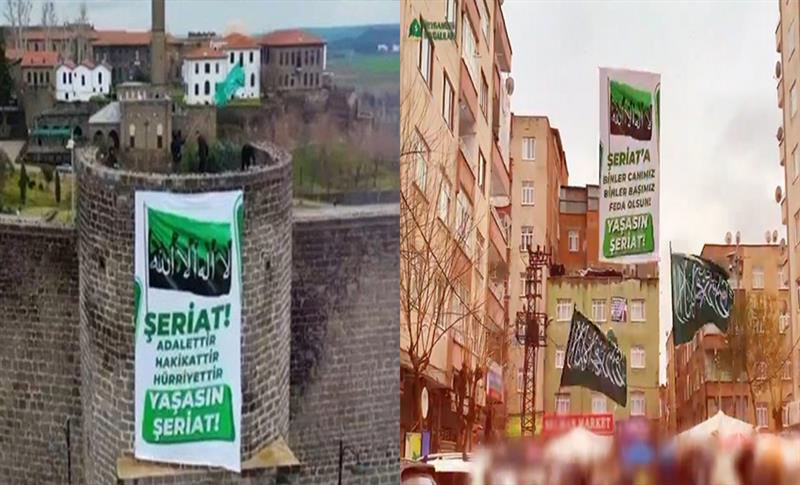 DİYARBAKIR’DA BİRÇOK YERE “ŞERİAT” YAZILI PANKARTLAR ASILDI