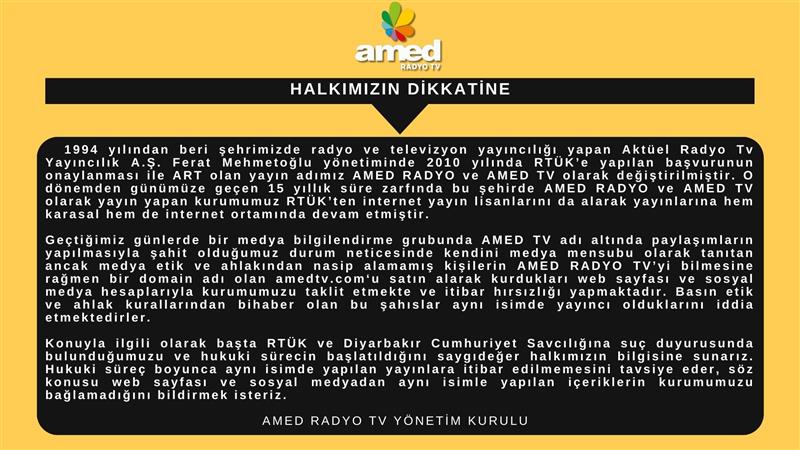 KAMUOYUNA: SAHTE AMED TV HESAPLARINA İTİBAR ETMEYİNİZ!